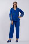 Buy_The Dramebaaz CO_Blue Cotton Beads, Stones V-neck Glass Embellished Top And Pant Set _at_Aza_Fashions