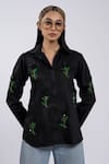 Buy_The Dramebaaz Co_Black Cotton Embellished Glass Stone Spread Collar Shirt _at_Aza_Fashions