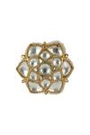 Shop_Riana Jewellery_Gold Plated Pearls Floral Stone Ring _at_Aza_Fashions