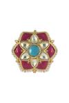Shop_Riana Jewellery_Gold Plated Pearls Floral Stone Ring _at_Aza_Fashions