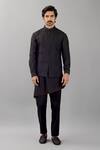 Siddhesh Chauhan_Black Silk Embroidery Diamond Concentric Nehru Jacket_Online_at_Aza_Fashions