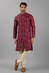 Buy_Siddhesh Chauhan_Purple Muslin Embroidery Thread Kurta And Pant Set_at_Aza_Fashions