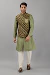 Buy_Siddhesh Chauhan_Green Silk Diagonal Striped Pattern Nehru Jacket  _at_Aza_Fashions