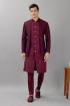 Buy_Siddhesh Chauhan_Wine Terry Rayon Embroidered Thread Cut Dana Jodhpuri Jacket Set  _at_Aza_Fashions