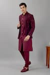 Buy_Siddhesh Chauhan_Wine Terry Rayon Embroidered Thread Cut Dana Jodhpuri Jacket Set  _Online_at_Aza_Fashions