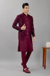 Shop_Siddhesh Chauhan_Wine Terry Rayon Embroidered Thread Cut Dana Jodhpuri Jacket Set  _Online_at_Aza_Fashions