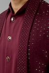 Siddhesh Chauhan_Wine Terry Rayon Embroidered Thread Cut Dana Jodhpuri Jacket Set  _at_Aza_Fashions