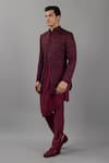 Siddhesh Chauhan_Wine Terry Rayon Embroidered Versatile Jacquard Jodhpuri Jacket Set  _Online_at_Aza_Fashions