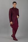 Buy_Siddhesh Chauhan_Wine Terry Rayon Embroidered Versatile Jacquard Jodhpuri Jacket Set  _Online_at_Aza_Fashions