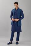 Buy_Siddhesh Chauhan_Blue Terry Rayon Embroidered Cut Dana And Thread Work Shawl Collar Bundi _at_Aza_Fashions