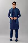 Siddhesh Chauhan_Blue Terry Rayon Embroidered Cut Dana And Thread Work Shawl Collar Bundi  _Online_at_Aza_Fashions