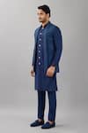 Buy_Siddhesh Chauhan_Blue Terry Rayon Embroidered Cut Dana And Thread Work Shawl Collar Bundi  _Online_at_Aza_Fashions