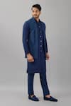 Shop_Siddhesh Chauhan_Blue Terry Rayon Embroidered Cut Dana And Thread Work Shawl Collar Bundi _Online_at_Aza_Fashions