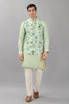 Buy_Siddhesh Chauhan_Green Silk Printed Mughal Floral Bundi _at_Aza_Fashions