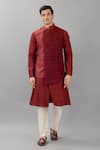 Buy_Siddhesh Chauhan_Maroon Dupion Silk Smocking Smocked Panel Bundi _at_Aza_Fashions