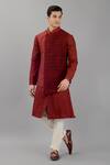 Siddhesh Chauhan_Maroon Dupion Silk Smocking Smocked Panel Bundi _Online_at_Aza_Fashions