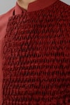 Shop_Siddhesh Chauhan_Maroon Dupion Silk Smocking Smocked Panel Bundi _Online_at_Aza_Fashions