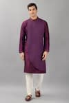 Buy_Siddhesh Chauhan_Purple Raw Silk Solid Overlap Curved Panel Kurta With Pant  _at_Aza_Fashions