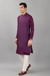 Siddhesh Chauhan_Purple Raw Silk Solid Overlap Curved Panel Kurta With Pant  _Online_at_Aza_Fashions