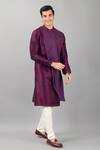 Buy_Siddhesh Chauhan_Purple Raw Silk Solid Overlap Curved Panel Kurta With Pant  _Online_at_Aza_Fashions