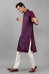 Shop_Siddhesh Chauhan_Purple Raw Silk Solid Overlap Curved Panel Kurta With Pant  _Online_at_Aza_Fashions