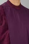 Siddhesh Chauhan_Purple Raw Silk Solid Overlap Curved Panel Kurta With Pant  _at_Aza_Fashions