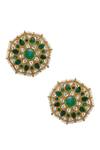 Shop_Riana Jewellery_Gold Plated Jadtar Stone Floral Stud Earrings _at_Aza_Fashions