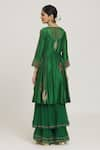 Sozenkari_Emerald Green Pure Silk Persian Bead Embellished Asymmetric Anarkali Sharara Set _Online_at_Aza_Fashions