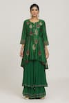 Buy_Sozenkari_Emerald Green Pure Silk Persian Bead Embellished Asymmetric Anarkali Sharara Set _Online_at_Aza_Fashions