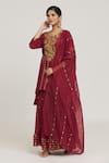 Shop_Sozenkari_Maroon Pure Silk Chanderi Embroidered Gota Dot Asymmetric Anarkali Sharara Set _Online_at_Aza_Fashions