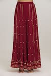 Sozenkari_Maroon Pure Silk Chanderi Embroidered Gota Dot Asymmetric Anarkali Sharara Set _at_Aza_Fashions