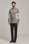 Arihant Rai Sinha_Grey Cotton Circular Patch Shirt _Online_at_Aza_Fashions