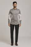 Arihant Rai Sinha_Grey Cotton Circular Patch Shirt _at_Aza_Fashions