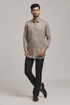 Buy_Arihant Rai Sinha_Grey Cotton Diagonal Striped Shirt _at_Aza_Fashions