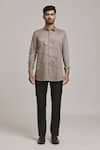 Arihant Rai Sinha_Grey Cotton Diagonal Striped Shirt _at_Aza_Fashions