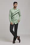 Buy_Arihant Rai Sinha_Green Cotton Diagonal Stripe Pattern Shirt _at_Aza_Fashions