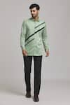 Arihant Rai Sinha_Green Cotton Diagonal Stripe Pattern Shirt _Online_at_Aza_Fashions