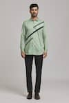 Arihant Rai Sinha_Green Cotton Diagonal Stripe Pattern Shirt _at_Aza_Fashions