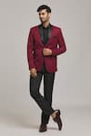 Buy_Aryavir Malhotra_Maroon Poly Viscose Solid Tuxedo Blazer _at_Aza_Fashions