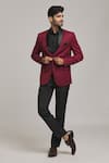 Aryavir Malhotra_Maroon Poly Viscose Solid Tuxedo Blazer _Online_at_Aza_Fashions