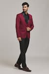 Buy_Aryavir Malhotra_Maroon Poly Viscose Solid Tuxedo Blazer _Online_at_Aza_Fashions