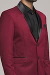 Shop_Aryavir Malhotra_Maroon Poly Viscose Solid Tuxedo Blazer _Online_at_Aza_Fashions