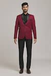 Aryavir Malhotra_Maroon Poly Viscose Solid Tuxedo Blazer _at_Aza_Fashions