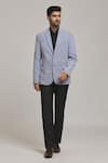 Buy_Aryavir Malhotra_Blue Suede Solid Single Breasted Blazer _at_Aza_Fashions