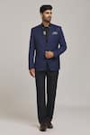 Buy_Aryavir Malhotra_Blue Poly Viscose Notched Lapel Collar Blazer _at_Aza_Fashions