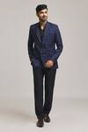 Buy_Aryavir Malhotra_Blue Tweed Checkered Blazer _at_Aza_Fashions