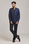 Aryavir Malhotra_Blue Tweed Checkered Blazer _Online_at_Aza_Fashions