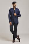 Buy_Aryavir Malhotra_Blue Tweed Checkered Blazer _Online_at_Aza_Fashions