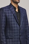 Shop_Aryavir Malhotra_Blue Tweed Checkered Blazer _Online_at_Aza_Fashions