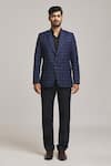 Aryavir Malhotra_Blue Tweed Checkered Blazer _at_Aza_Fashions